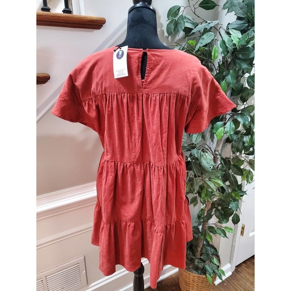 Very J Women Red Cotton Round Neck Short Sleeve Casual Knee Length Dress Small - Picture 7 of 15